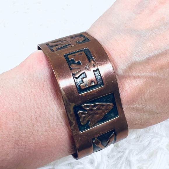 S VINTAGE INDIAN ART DECCO MODERNIST CHIC SOLID COPPER CUFF Bracelet - Picture 5 of 5